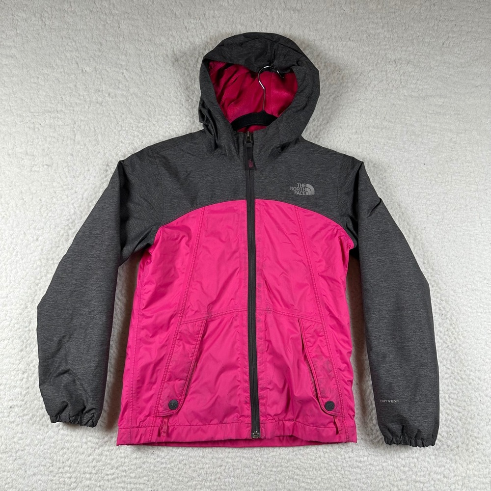 The North Face DryVent Hooded Jacket Girls Fleece Lined Pink Gray M 10/12 Pink